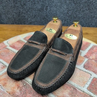 Moreschi Caracas 驾驶便士乐福鞋男式 9 码黑色穿孔磨砂皮革 — 第 1/4 张图片