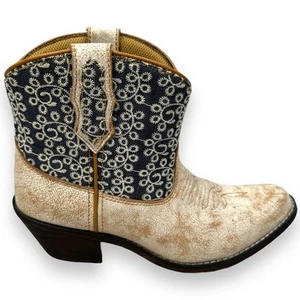 Laredo Kymber Western Ankle Boots Womens 7 M Beige Blue Cowboy Round Toe Leather - Picture 1 of 7