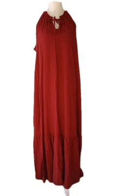 Maxi Vestido Nine West Halter XXL Boho Pradera Campesino Óxido Ladrillo Rojo Foto 1 de 4