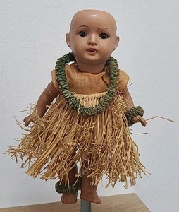 Schoenau Hoffmeister Hula Doll Hawaiin Girl Bisque Head Sleep Eyes Teeth 7 1/4" - Picture 1 of 14