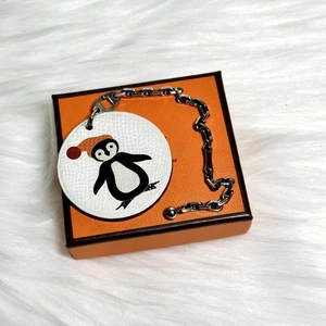 Hermes Pinguin Anhänger Schlüsselanhänger Silber 925 Leder weiß guter Zustand wunderschön - Bild 1 von 12