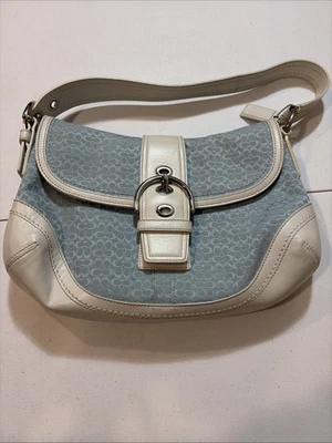 Coach Vintage F10926 Soho Blue Signature C Canvas & White Leather Shoulder Bag - Image 1 of 4