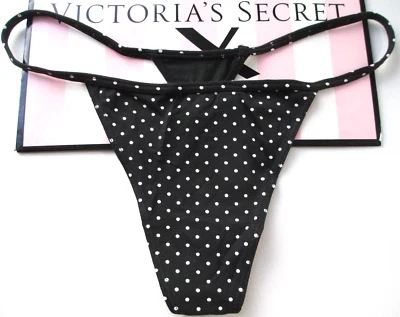 VICTORIA'S SECRET Cotton V-String Thong Panty VS Black White Polka Dot S M L XL - Image 1 of 4