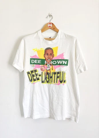 Rare Vintage Dee Brown Caricature 90's T-shirt Boston Celtics NBA Autograph Cover
