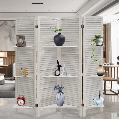 4 Panel 5.6FT Wooden Room Divider Folding Privacy Screen Partition W/ Shelves  - Image 1 of 4