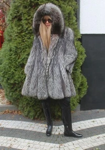 Cappotto giacca pelliccia di volpe argento americano Ranch 100% abbigliamento moda L - Foto 1 di 16