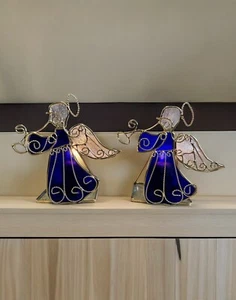 Stained Glass Angel Candle Holder Votive Set Of 2 - Picture 1 of 8