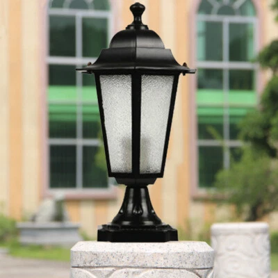 Modern Pillar Light Glass Lantern Garden Lighting Outdoor Gate Black Post Lamp - Image 1 of 4