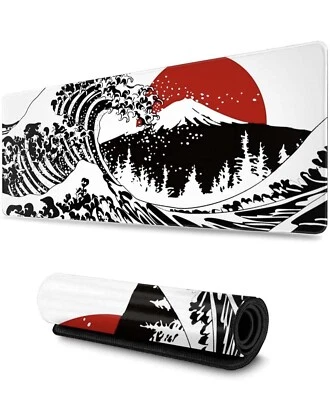 Alfombrilla de ratón japonesa negra blanca onda roja para sol XL alfombrilla de escritorio extendida antideslizante... Foto 1 de 4