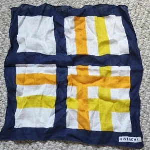 VTG Givenchy Cotton Sq Handkerchief Pocket Scarf White Yellow Blue Stripe 13x14 - Picture 1 of 4