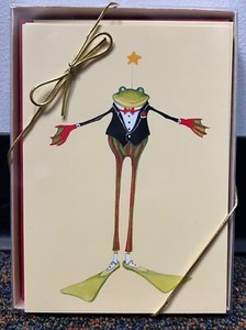 Patience Brewster Christmas Cards Box of 10 Cards & Envelopes Frog Joy to World