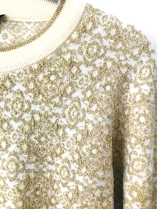 Vintage Joseph Sweater Gold Metallic Pullover Size M Jacquard Knit Wool Blend - Picture 1 of 6