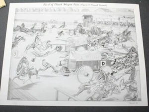 Vintage 1950 Stewart Cameron Print 12 3/8 x 9 1/2" Start of Church Wagon Race - Picture 1 of 5