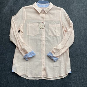 American Heritage SO Authentic Women’s Button Up Pink Striped Shirt Size Large - Picture 1 of 19