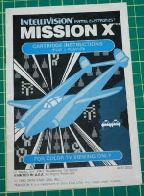 Mattel Intellivision Game Manual:  Mission X - Image 1 of 2
