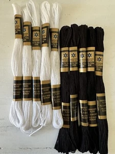100% Cotton Embroidery Floss for Crafting/Sewing~Lot of 10 Skeins~Black & White - Picture 1 of 5