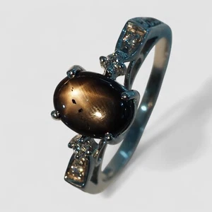 Anillos enchapados en oro blanco de plata de ley 925 de 1,52 quilates con zafiro estrella negra de Tailandia - Imagen 1 de 9