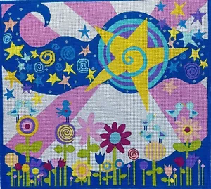 Needlepoint Handpainted Suzie Vallerie Star Garden 12x12 - Picture 1 of 1