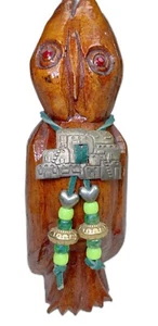 7.5” Carved Wood Owl Bird Alien Folk Art - Picture 1 of 5