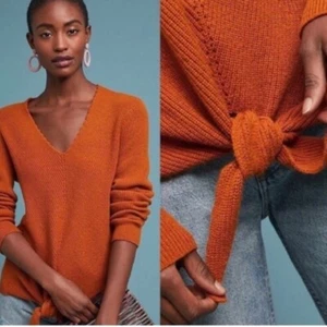 Moth Women's V-Neck Sweater in Rust Orange - Picture 1 of 5