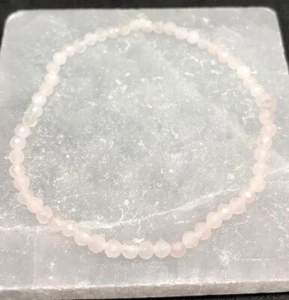 3MM Rose Quartz Faceted Round Beaded Stretchable Beautiful Bracelet 6-9" Woman - Picture 1 of 9