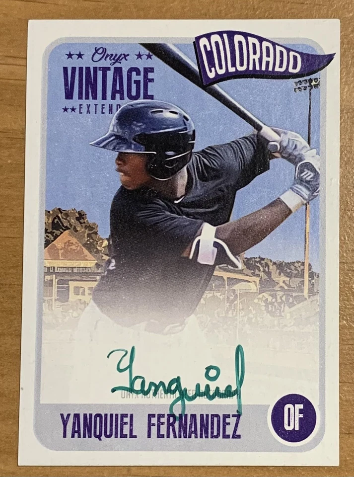 2020 Onyx Vintage Extended Yanquiel Fernandez Green Ink Auto /50 Rookie RC SSP - Image 1 of 2