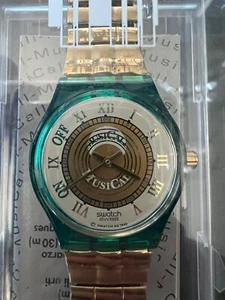 SWATCH Philip Glass Melody Edition 1993 SLG 101 Armband Uhr Grün Gold Armband - Bild 1 von 6