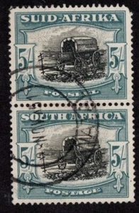 South Africa Stamp Scott #65, 5sh Vertical Pair, Green & Black, Used, SCV$85.00 - Picture 1 of 1