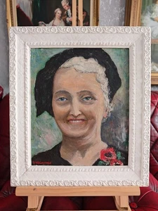 Portrait Of A Lady With Blue Eyes Oils On Board By DW Swanston Ready Framed - Picture 1 of 11