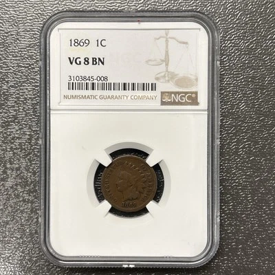 1869 Indian Head Cent Penny NGC VG8 BN Brown. - Image 1 of 4