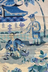 BRUNSCHWIG & FILS Xian Chinoiserie Leinen Baumwolle blau Porzellan Rest Neu - Bild 1 von 1