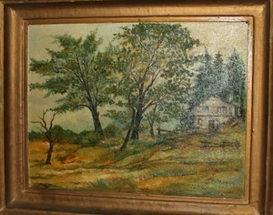 Pintura al óleo impresionista paisaje bosque casa firmada - Imagen 1 de 12