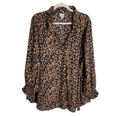 Blusa para mujer Dressbarn con estampado de guepardo 3X azul naranja ligera manga alfil Foto 1 de 4