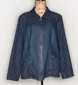 Alfred Dunner - Lightweight Denim Embellished Full Zip Jacket - Women's 14 - Picture 1 of 4