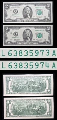 2x Sequential Serial Number $2 Dollar Note 💵 - Image 1 of 4