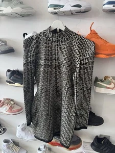 Balmain Short Bicolor Jacquard Knit Dress With Monogram VF0R8071K253 Size 42 - Picture 1 of 6