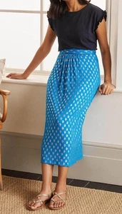 Boden Turquoise Blue & Silver Paisley Print Ruched Jersey Midi Skirt 16 R - Picture 1 of 4