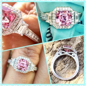 3.60ct Pink Asscher Lab Created Diamond 925 Sterling Silver Halo Engagement Ring - Picture 1 of 5