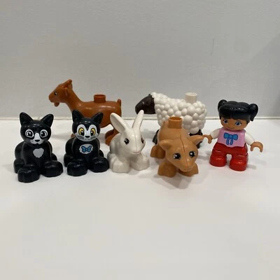 Lot (7) DUPLO LEGO Minifigures Farm Animals Goat, Pig, Rabbit, Cats Sheep & Girl - Image 1 of 4