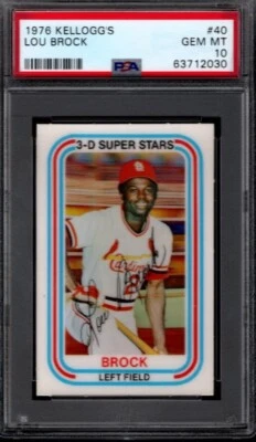 PSA 10 - 1976 Kellogg's #40 Lou Brock Cardenales de San Luis Salón de la fama Foto 1 de 2