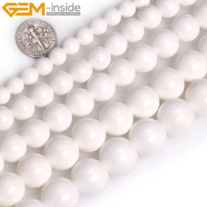 Natural Gemstone White Tridacna Shell Round Beads For Jewellery Making 15" UK - Picture 1 of 23