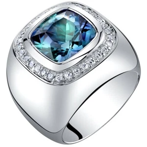 Herrenring 7 Karat Kissenschliff simulierter Alexandrit in Sterlingsilber - Bild 1 von 4