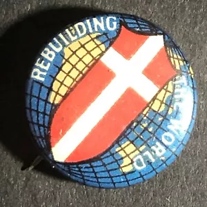 WWI WWII Whitehead & Hoag "Rebuilding the World" Pinback Button 16mm - Bild 1 von 3