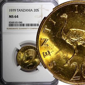 Tanzania Nickel-Brass 1979 20 Senti Ostrich NGC MS64 GEM BU KM# 2 (046) - Picture 1 of 5