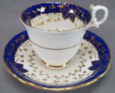 Antique Grainger Worcester Cobalt Blue & Gold Floral Coffee Cup & Saucer C. 1830