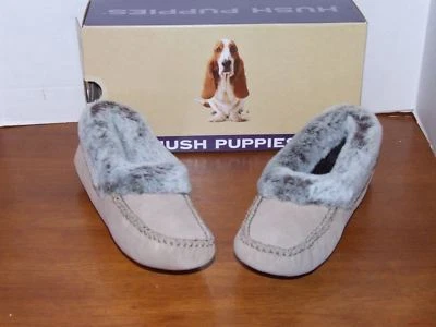 Hush Puppies Lombard Tan, Black or Brown Leather Slippers w/Faux Fur - Image 1 of 4