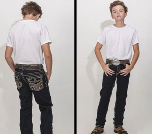Boys Western Blue Denim Blue Jeans Youth Size 6 or 8 Over Boot Skinny Fit 243K - Picture 1 of 7