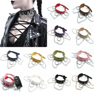 Punk Handmade Chain Choker Necklace Fetish O Round Metal Leather Collar Bondage - Picture 1 of 23