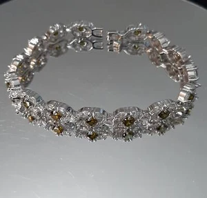 12Ct  Created Peridot & White Topaz 18K White Gold Plated German Silver Bracelet - Picture 1 of 4