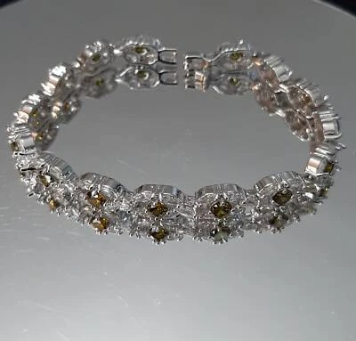 12Ct  Created Peridot & White Topaz 18K White Gold Plated German Silver Bracelet - Image 1 of 4